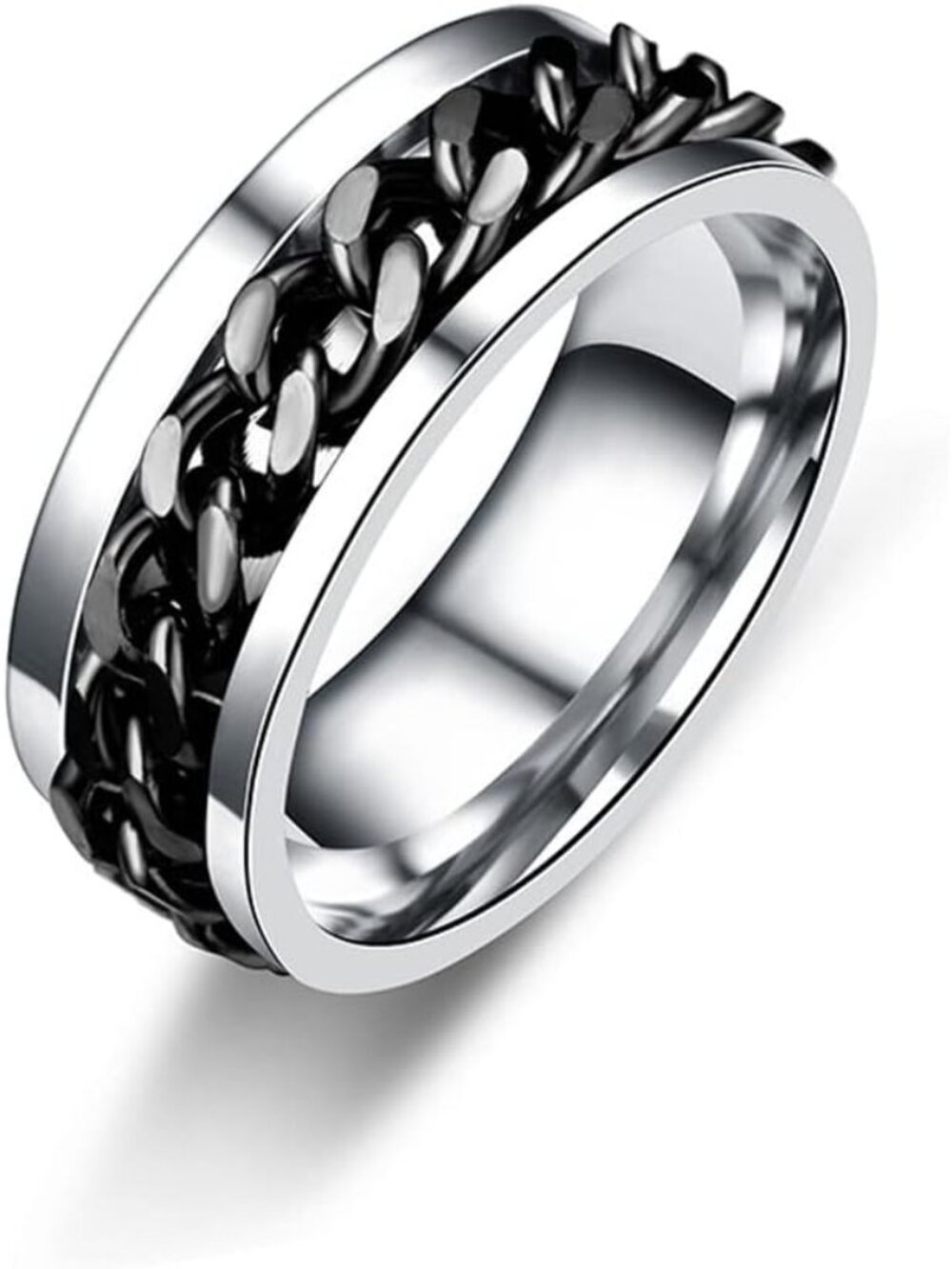 Black Silver 8mm Spinner Ring Stainless Steel Fidget Rings Anti Anxiety for Men